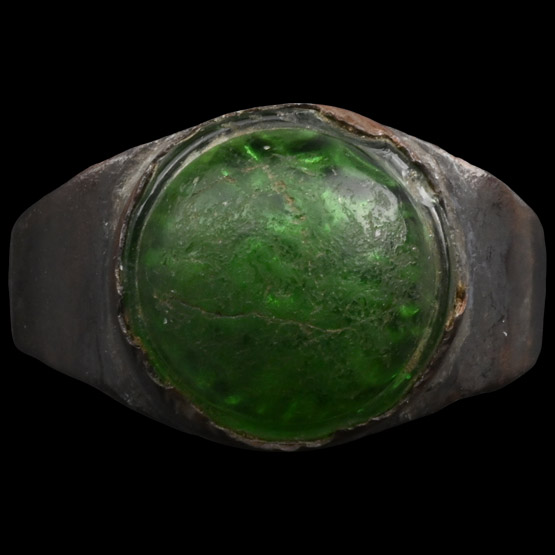 Medieval Bronze Ring with Green Cabochon