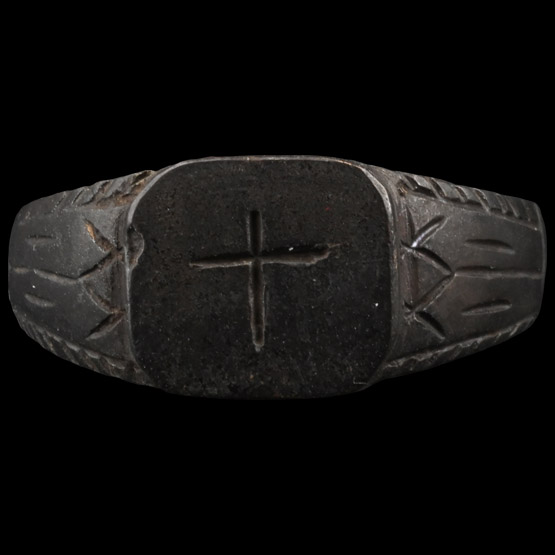 Medieval Bronze Christian Ring with Long Cross