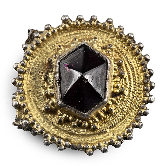 Tudor Period Silver-Gilt Mount with Facetted Garnet