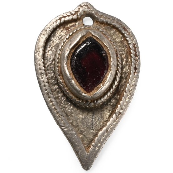 Migration Period Silver-Gilt Leaf-Shaped Pendant with Cabochon