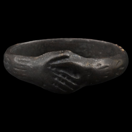 Medieval Bronze Clasped Hands Wedding Ring