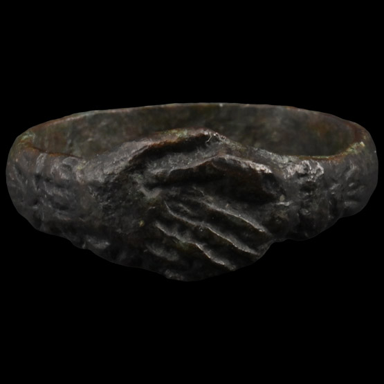 Medieval Bronze Clasped Hands Wedding Ring
