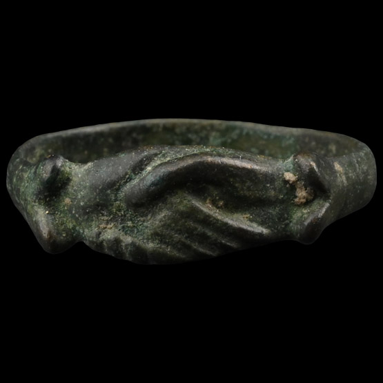 Medieval Bronze Clasped Hands Wedding Ring