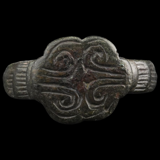 Medieval Bronze Ring with Scroll Cross