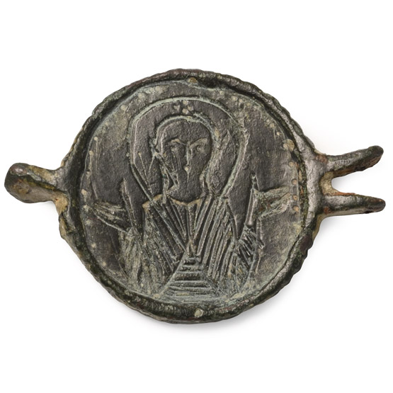 Byzantine Bronze Fitting with Christ and Saint