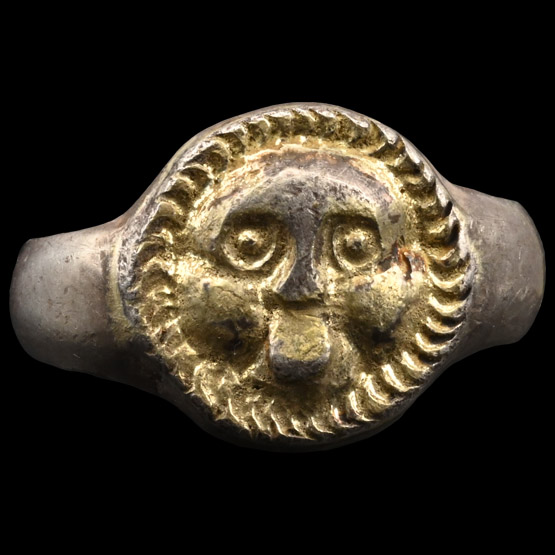 Greek Style Silver-Gilt Ring with Gorgoneion