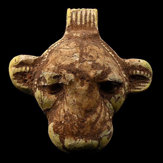 Large Phoenicio-Egyptian Faience Amulet of a Feline Head