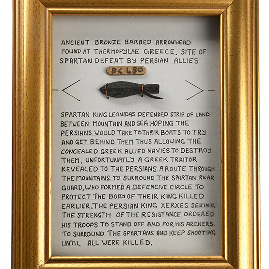 Framed Greek Bronze Barbed Arrowhead