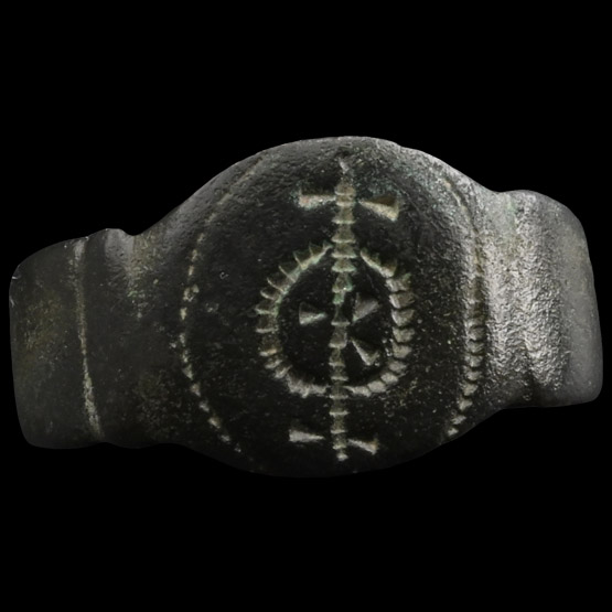 Medieval Bronze Ring with Magical Motif