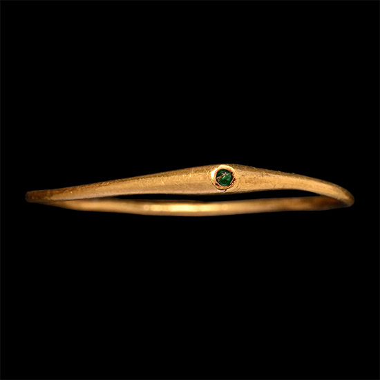 Medieval Gold Bishops Stirrup Ring with Green Cabochon