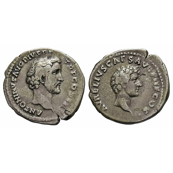 Antoninus Pius, with Marcus Aurelius as Caesar AR Denarius.