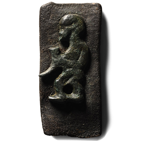 Scandinavian Pre-Viking Bronze Mount on Original Leather Strap Section