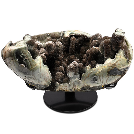 Brown Druzy Quartz Stalagmite Geode Display