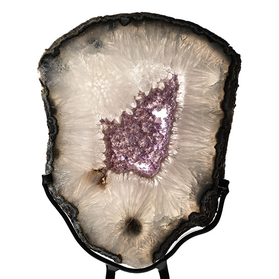White Quartz Geode Slice with Amethyst Core
