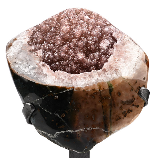 Agate Geode Display with Pink Druzy Quartz