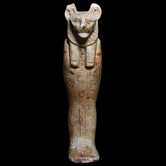 Egyptian Painted Limestone Mummiform Sekhmet Statuette