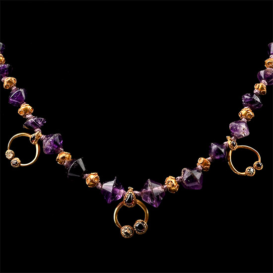 Roman Amethyst Necklace with Gold and Garnet Pendants