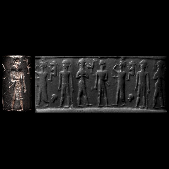Mesopotamian Haematite Cylinder Seal with Standing Figures