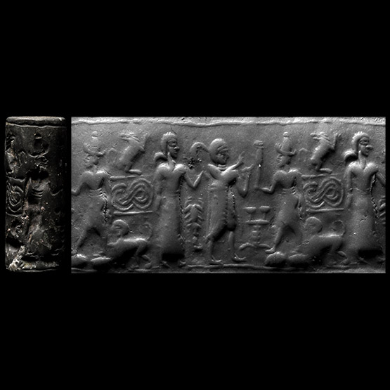 Syrian Haematite Cylinder Seal with Storm God