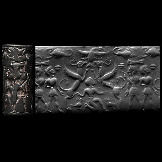 Mitanni Haematite Cylinder Seal with Figures and Animals