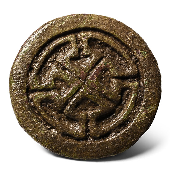 Anglo-Saxon Bronze Disc Brooch with Cruciform Axe Design