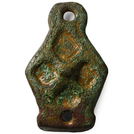 Anglo-Scandinavian Viking Bronze Stirrup Apex Mount with Diagonal Cross