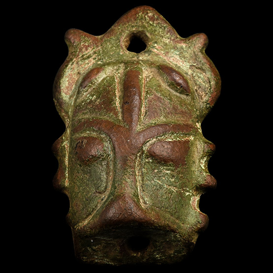 Anglo-Scandinavian Viking Bronze Stirrup Apex Mount with Three Dimensional Face