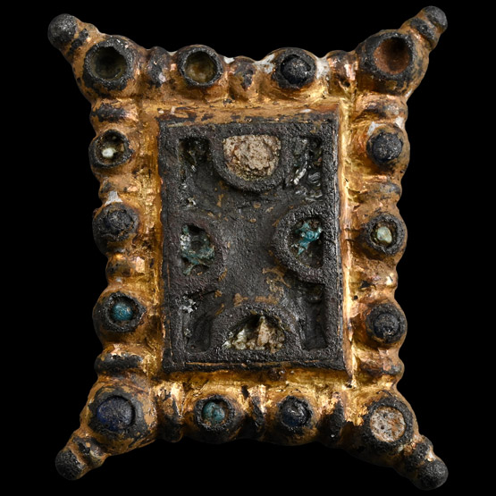 Anglo-Scandinavian Gilt Bronze Rectangular Jewelled Brooch