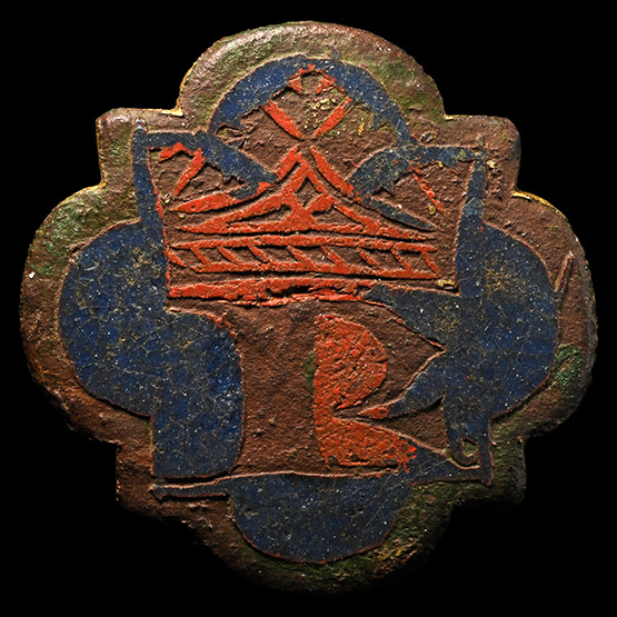 Large Medieval Enamelled Bronze Crowned R Stud