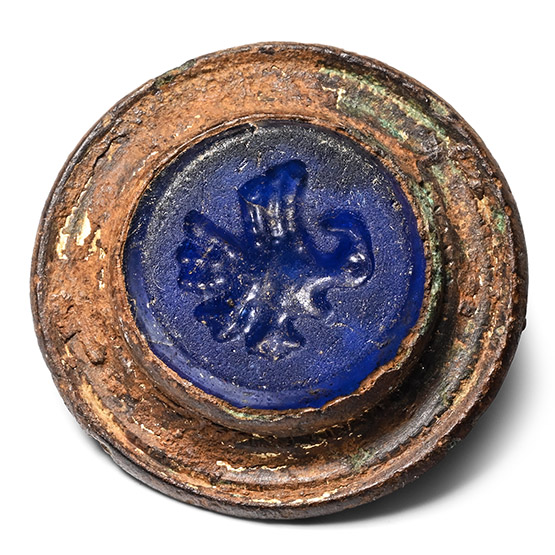Roman Gilt Bronze Plate Brooch with Blue Eagle Intaglio