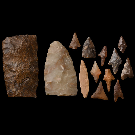 Stone Age Knapped Arrowhead and Implement Collection