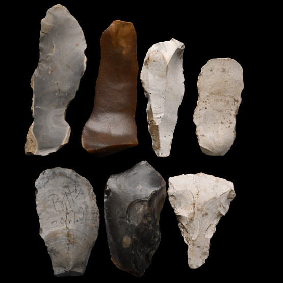 British Stone Age Knapped Scraper and Knife Blade Collection