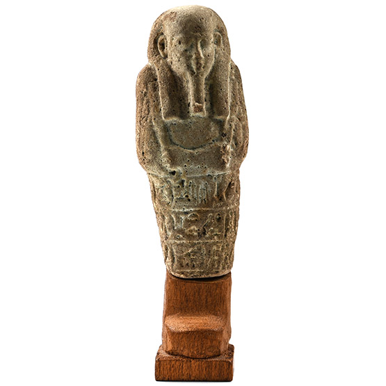 Egyptian Pale Green Glazed Faience Shabti Fragment with Hieroglyphs