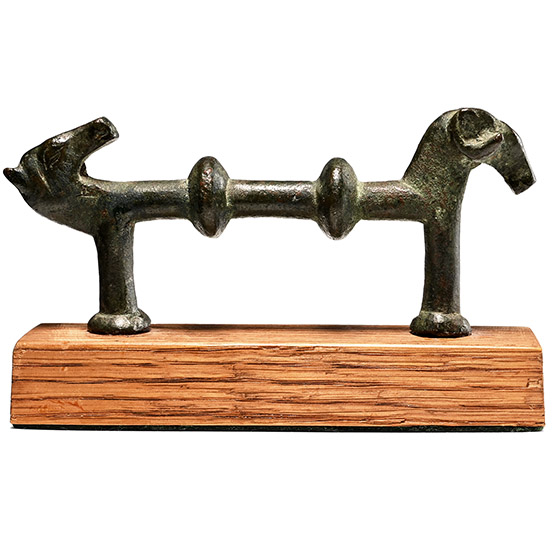 Luristan Bronze Situla Handle with Ram and Horse Head