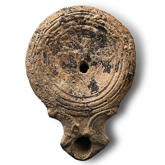 Roman Volute Black-Slip Ware Oil Lamp
