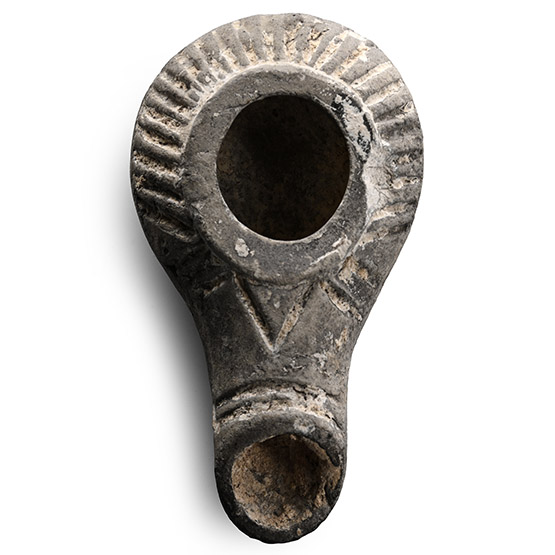 Greek Delphiniform Greyware Oil Lamp