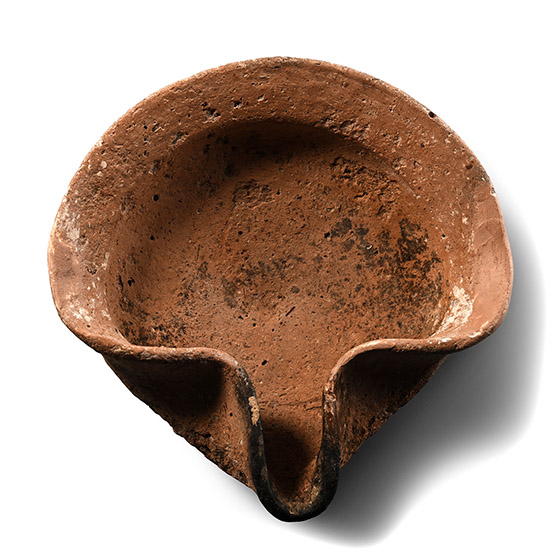 Large Bronze Age Holy Land Terracotta Pinched Rim Oil Lamp