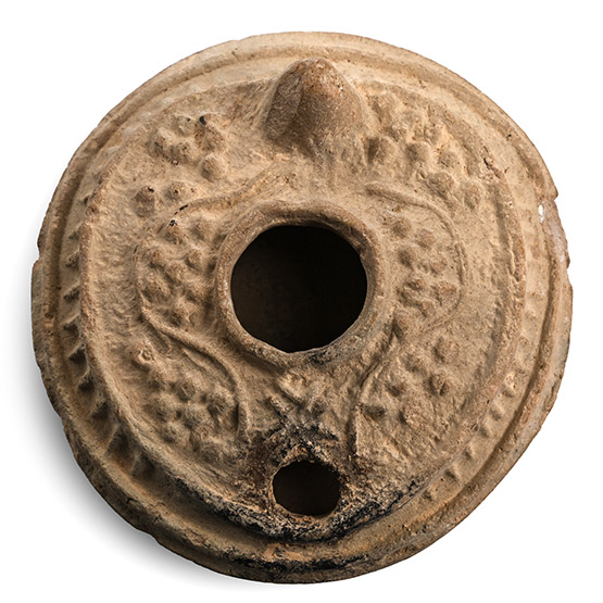 Byzantine Terracotta Oil Lamp with Grape Vines