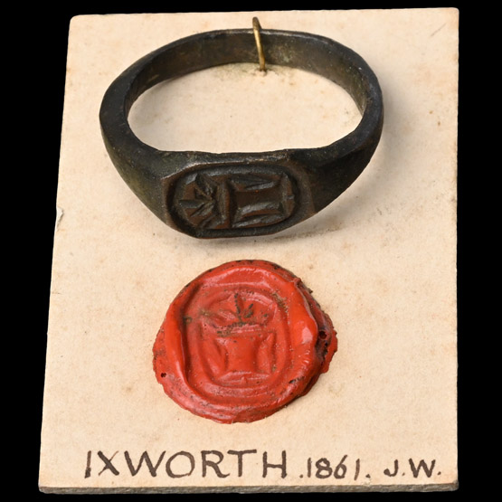 Large Medieval Bronze Ixworth Signet Ring with Crowned I