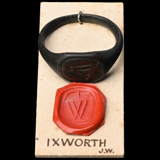 Large Medieval Bronze Ixworth Signet Ring with Crowned W