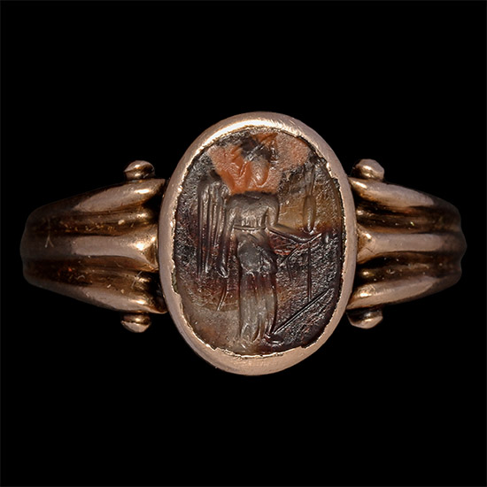 Roman Agate Gemstone of Pantheistic Deity in Gold Ring