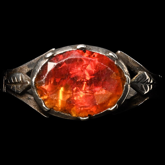 Post Medieval Silver Ring with Vibrant Blood Orange Insert