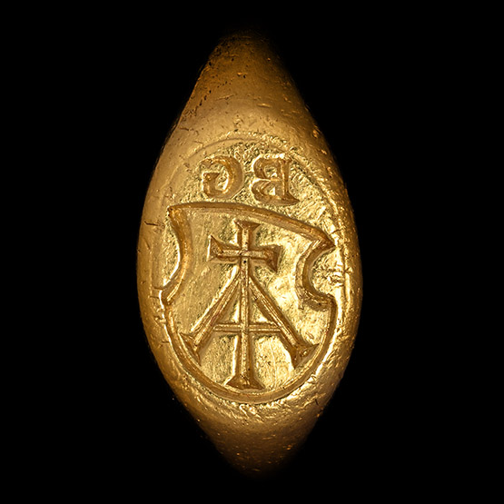 Large Post Medieval Merchant’s Seal Ring Engraved with BG and Shield