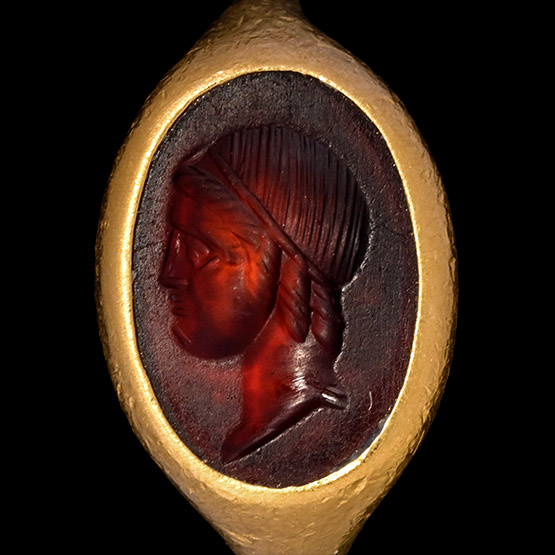 Roman Sard Gemstone Depicting the God Apollo in Gold Ring