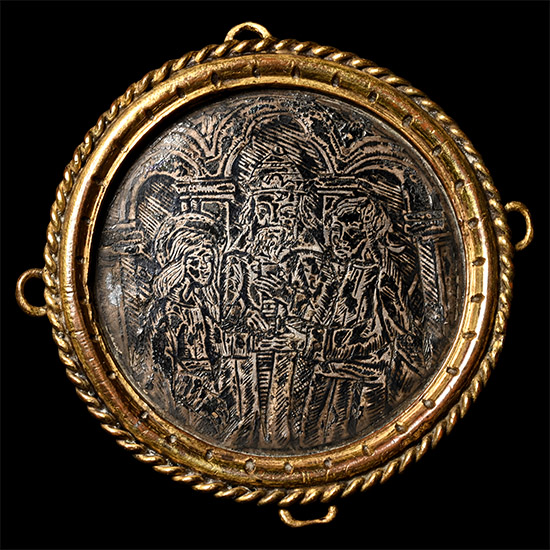 Medieval Gilt and Niello Hat Badge with Marriage of the Virgin