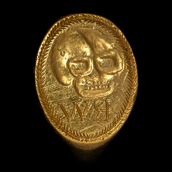 Post Medieval Gold Memento Mori Ring with Skull
