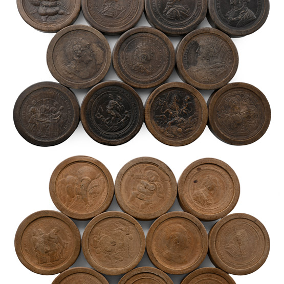 Post Medieval Stained and Natural Wooden Gaming Pieces