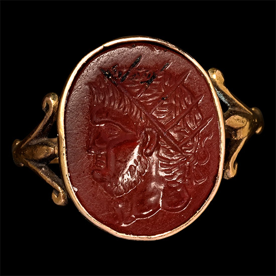 Renaissance Carnelian Intaglio of the Roman Emperor Nero in Gold Ring
