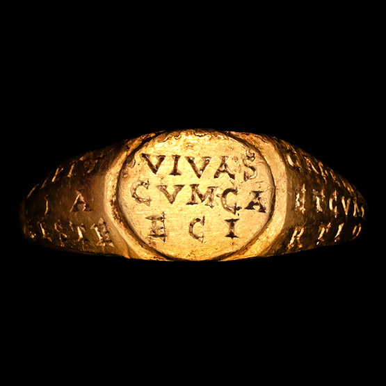Roman Gold Talismanic Ring with Inscriptions