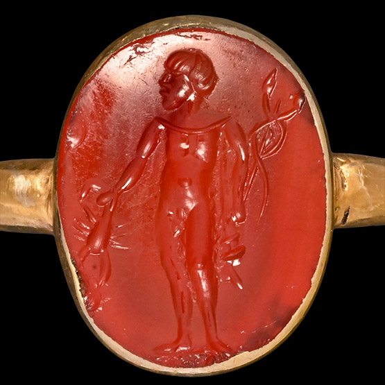 Renaissance Carnelian Gemstone Depicting the God Mercury in Gold Ring